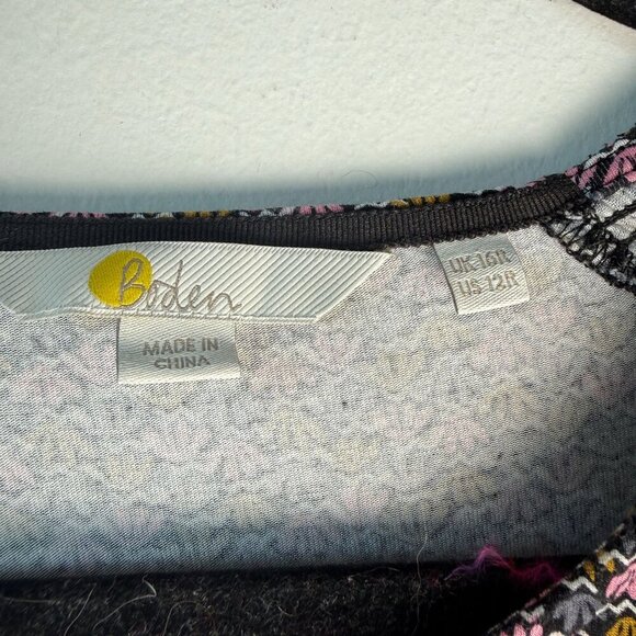 Boden Grace Smocked Jersey Long Sleeve Dress Black Water Lillies Size 12R - Picture 7 of 11